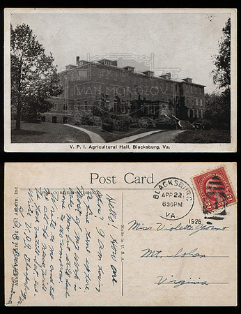 Postcard. Circa 1926. VPI Agricultural Hall.