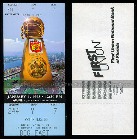 1998. Gator Bowl. Game Ticket.