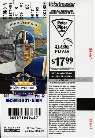 2013.12.31. Sun Bowl. Game Ticket.