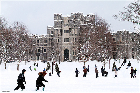Snow on Campus. Virginia Tech.